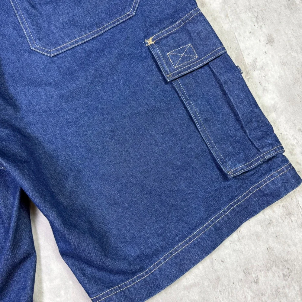 Enyce Mens Baggy Denim Cargo Shorts Blue Dark Wash Streetwear Size 36 Vintage